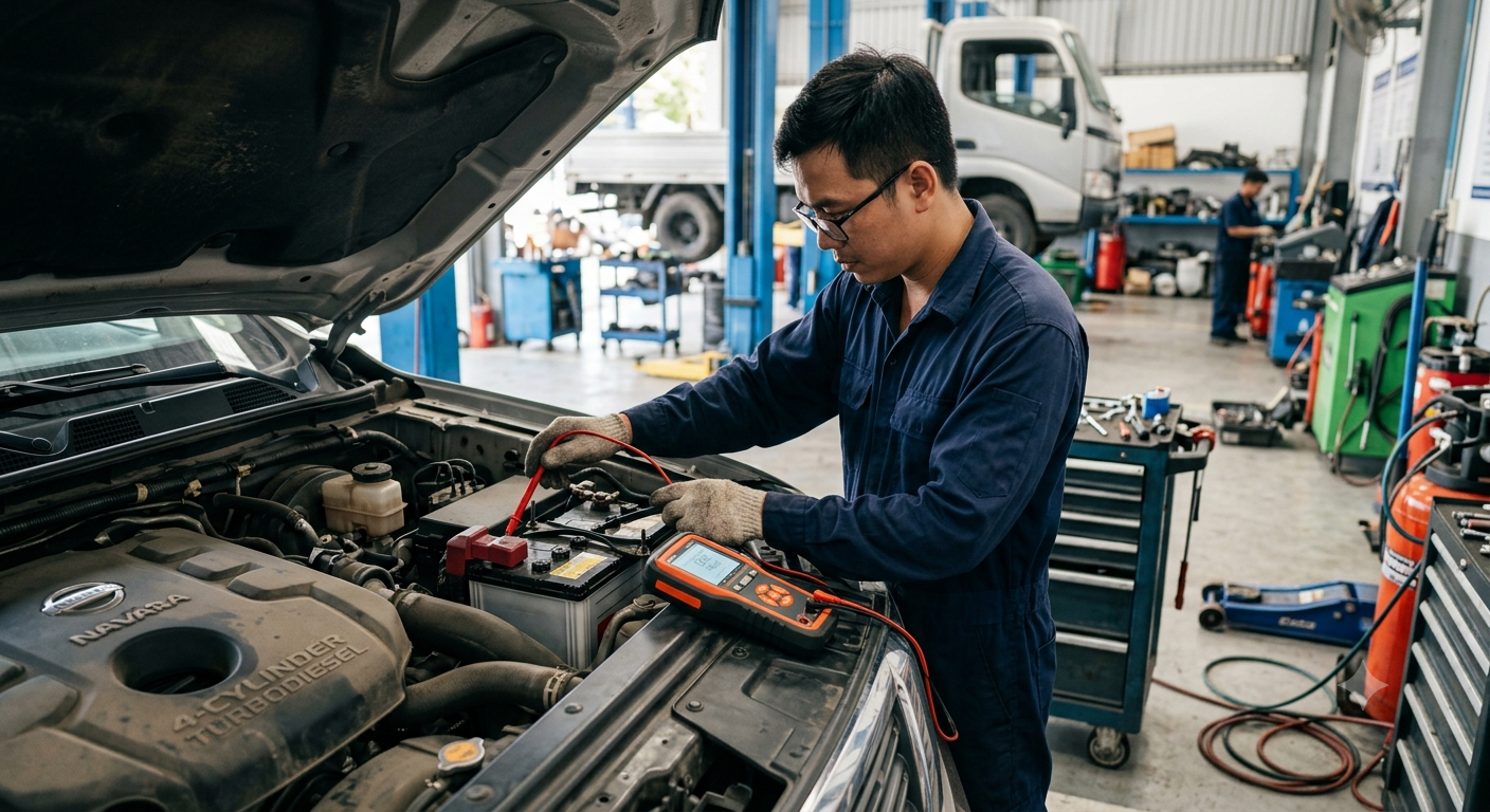 Kiểm tra bình ắc quy và hệ thống sạc điện